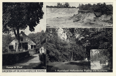 10590 Collage van gezichten te Hollandsche Rading (gemeente Maartensdijk): - Een huisje in het bos.- Een ...